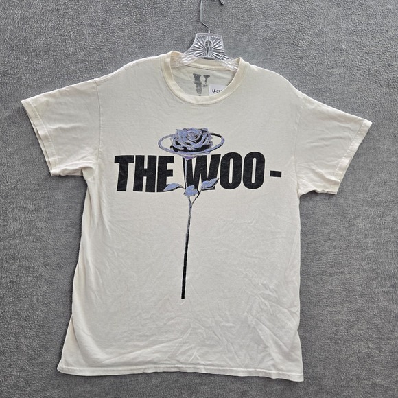 Pop Smoke Vlone The Woo Men Shirt Medium White Logo Graphic Print Crew Neck Tee - Picture 1 of 10